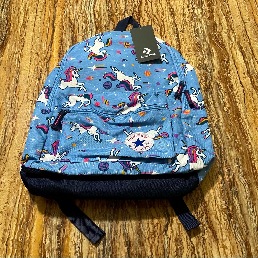 Converse Backpack Blue w/ Unicorn Rainbow Cosmic Print Student Bookbag